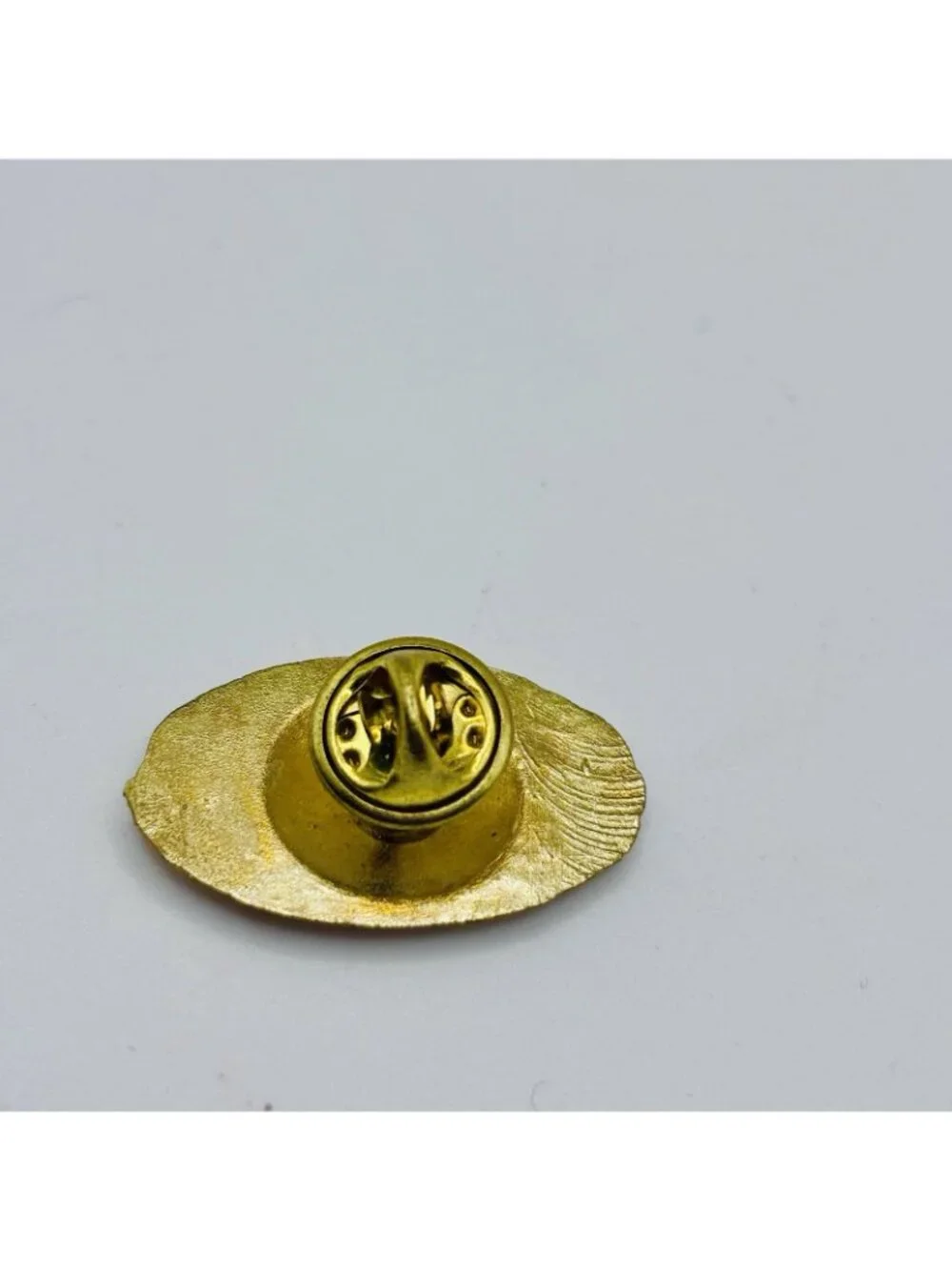 Vintage Football Ball Varsity Jacket Lapel Pin Oval Gold Tone Letterman Pinback.